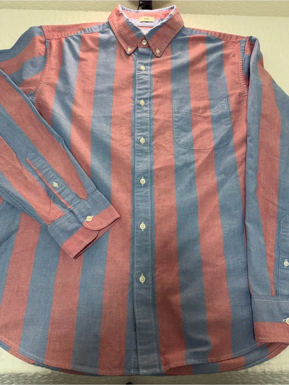 J. Crew Wide Striped Button-Down Shirt in Blue and Coral
